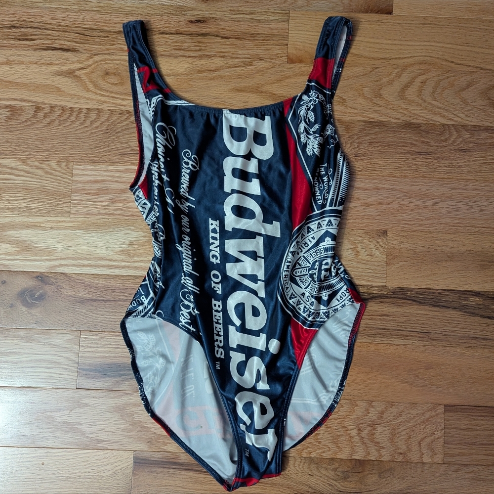 Vintage BUDWEISER Swimsuit 90s Spandex One Piece Racerback Leotard Sz 11/12